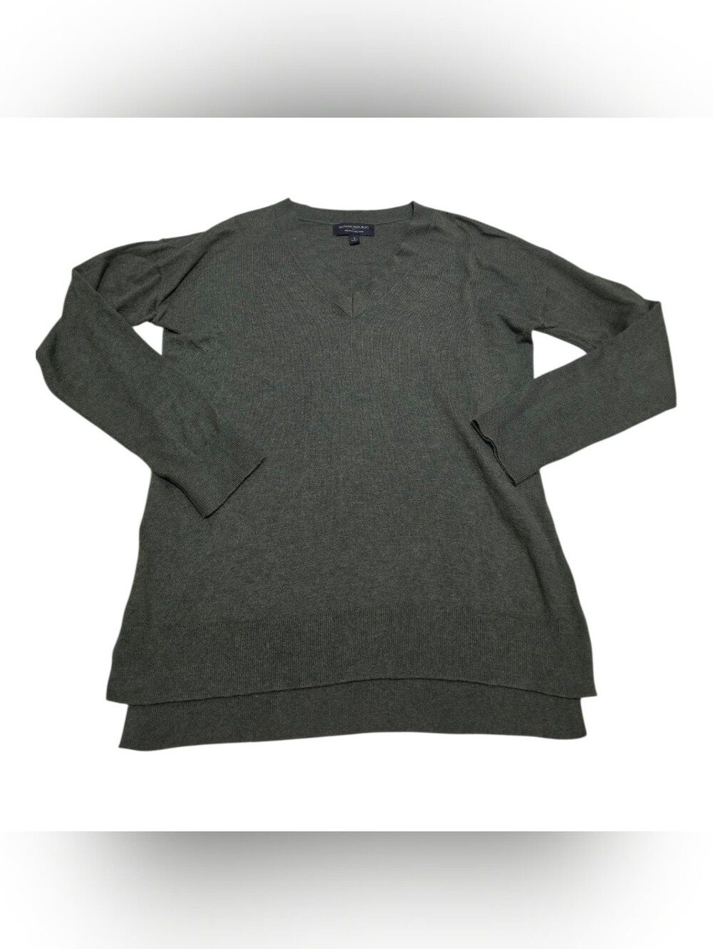 Banana Republic Cashmere Blend Sweater Green High-Low V-Neck Womens Small